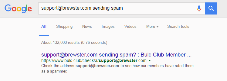 Indexed search results help others identify spam and bulkmail